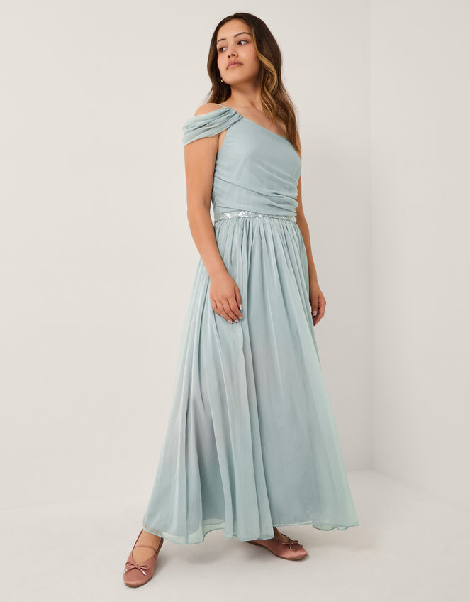 Sequin One Shoulder Prom Dress, Teal (DUCK EGG), large