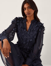 Gwen Appliqu&eacute; Long Sleeve Midi Dress, Blue (NAVY), large