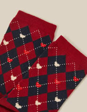 Argyle Heart Socks, Red (BURGUNDY), large