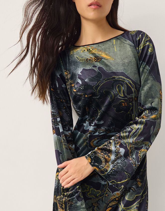 Delta Print Velvet Jersey Midi Dress, Black (BLACK), large