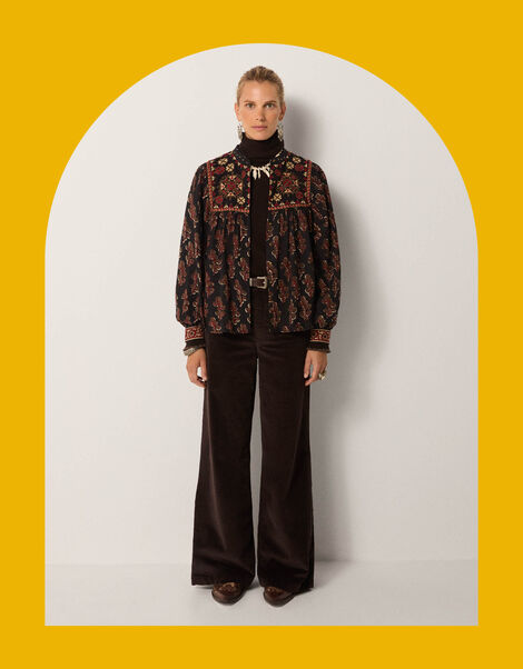 Maison Hotel Scarlet Mix Print Blouse, Black (BLACK), large