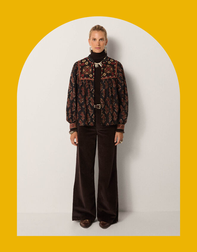 Maison Hotel Scarlet Mix Print Blouse, Black (BLACK), large