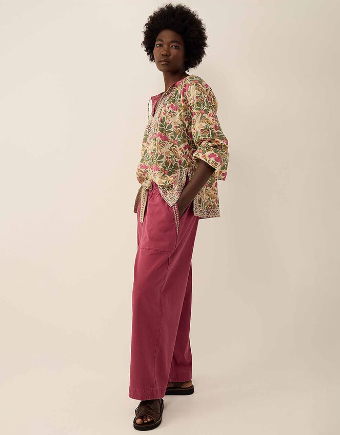 East Aurelie Hand-Woodblock Botanical Print Cotton Top, Multi (MULTI), large