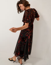 Carolyn Floral Devor&eacute; Midi Dress, Black (BLACK), large