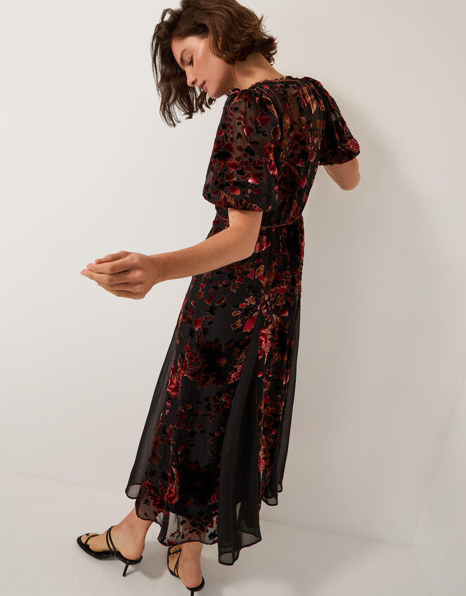 Carolyn Floral Devor&eacute; Midi Dress, Black (BLACK), large