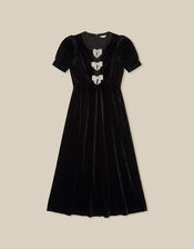 Bella Puff Sleeve Embellished Bow Velvet Dress, Black (BLACK), large
