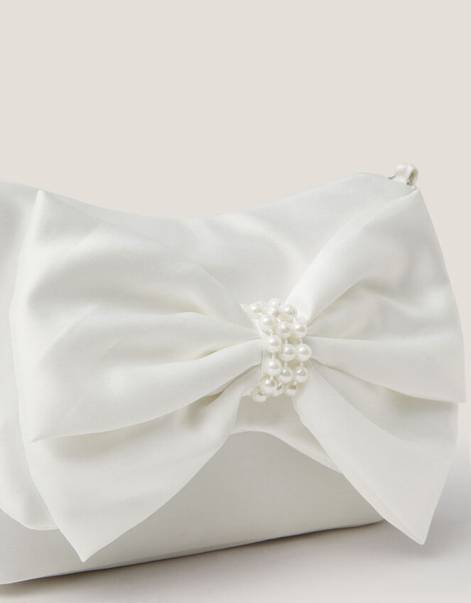 Pearl Bow Satin Bag, Ivory (IVORY), large