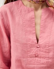 Alexis Knot Button Linen Top, Pink (DUSKY PINK), large