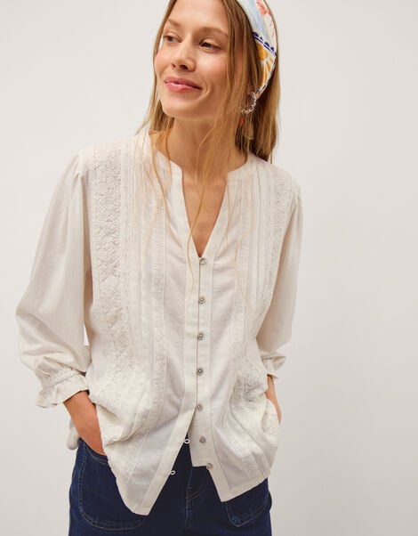 Leila Lace Jersey Top, Ivory (IVORY), large