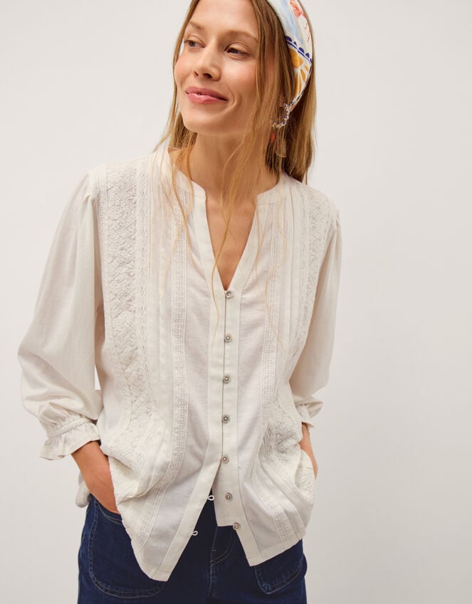 Leila Lace Jersey Top, Ivory (IVORY), large