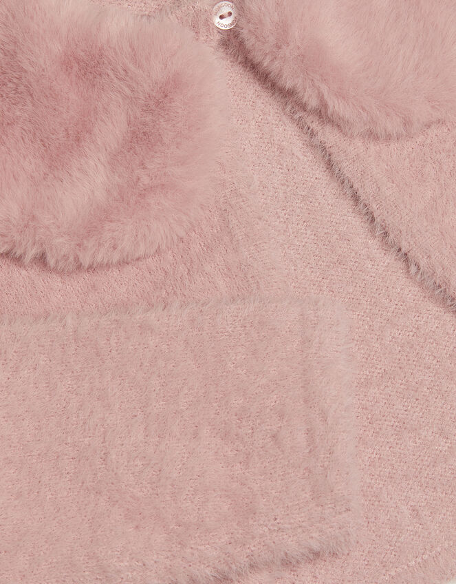 Faux Fur Collar Cardigan, Pink (DUSKY PINK), large