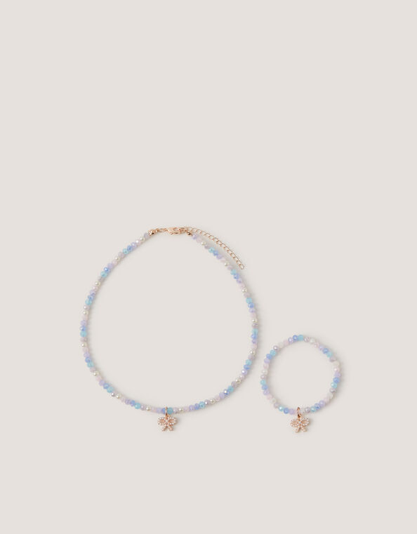 Bow Beaded Necklace & Bracelet Set, , large