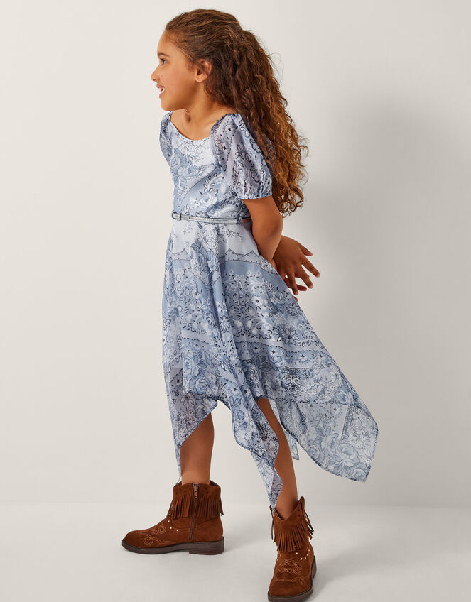 Paris Paisley Print Hanky Hem Dress, Blue (BLUE), large