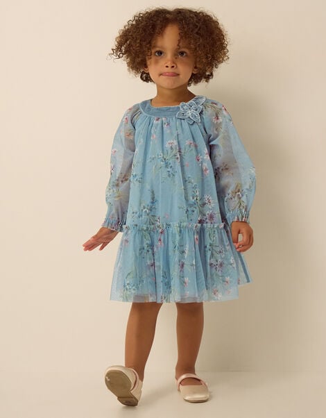 Baby Naina Floral Mesh Party Dress, Teal (TEAL), large