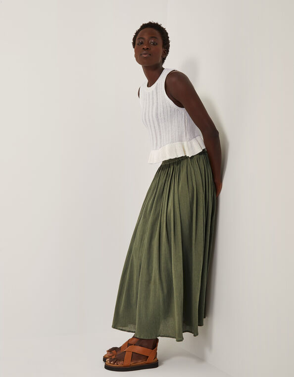 Bethany Crinkle Midi Skirt, Green (KHAKI), large