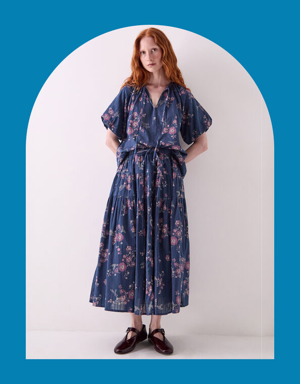 East Layla Floral Midi Skirt, Blue (BLUE), large