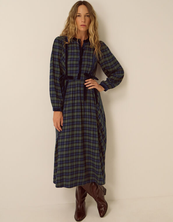 Bella Velvet Check Print Midi Dress, Blue (NAVY), large