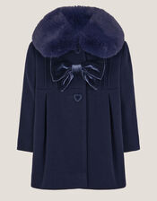 Baby Fluffy Collar Bow Coat, Blue (NAVY), large