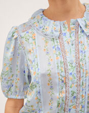 Naomi Puff Sleeve Floral Lace Blouse, Blue (BLUE), large