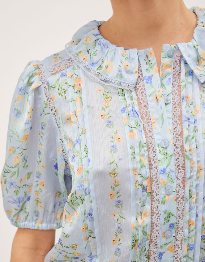 Naomi Puff Sleeve Floral Lace Blouse, Blue (BLUE), large