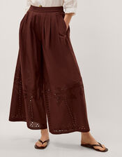 Eden Palm Cutwork Wide Leg Pants , Brown (BROWN), large
