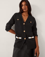 Leila Button Longline Cardigan, Black (BLACK), large