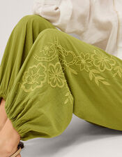 Effie Embroidered Harem Trousers, Green (GREEN), large