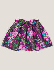 Floral Print Bow Scuba Skirt, Purple (PURPLE), large