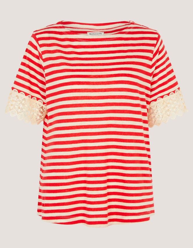 Sasha Stripe Linen Blend T-Shirt, Red (RED), large