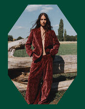 East Jude Print Velvet Wide Leg Trousers, Red (BERRY), large