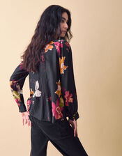 Clemence Camille Floral Print Blouse, Black (BLACK), large