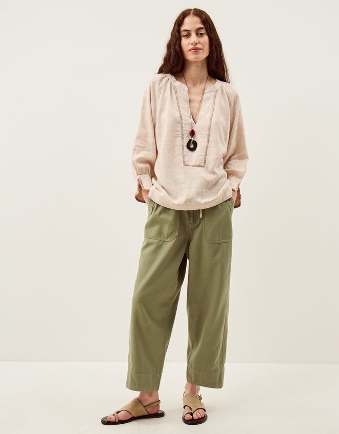 Frida Stripe Linen-Blend Top, Natural (NATURAL), large