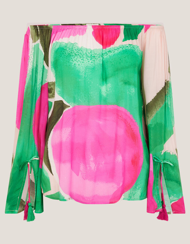 Miley Colour Block Bardot Top, Green (GREEN), large