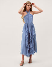 Arizona Halter Ruffle Prom Dress, Blue (PALE BLUE), large