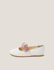Rosette Strap Ballet Flats, Ivory (IVORY), large