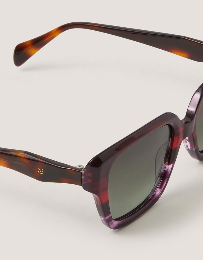 Acetate Tort Angled Square Sunglasses, , large