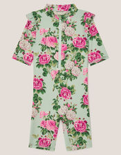 Baby Floral UPF50+ Short Sleeve Swimsuit, Green (GREEN), large