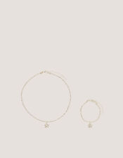 Beaded Flower Diamant&eacute; Necklace & Bracelet Set, , large