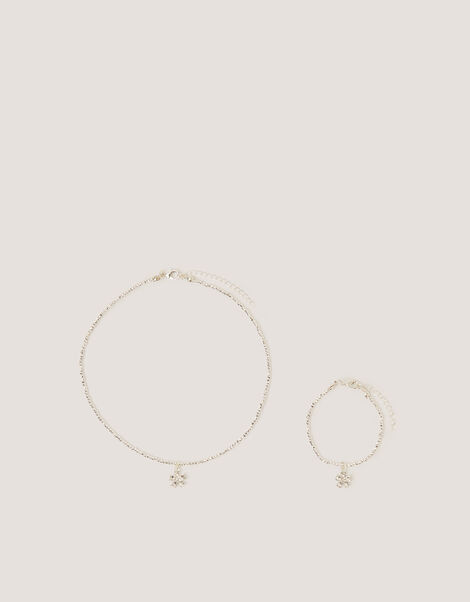 Beaded Flower Diamant&eacute; Necklace & Bracelet Set, , large