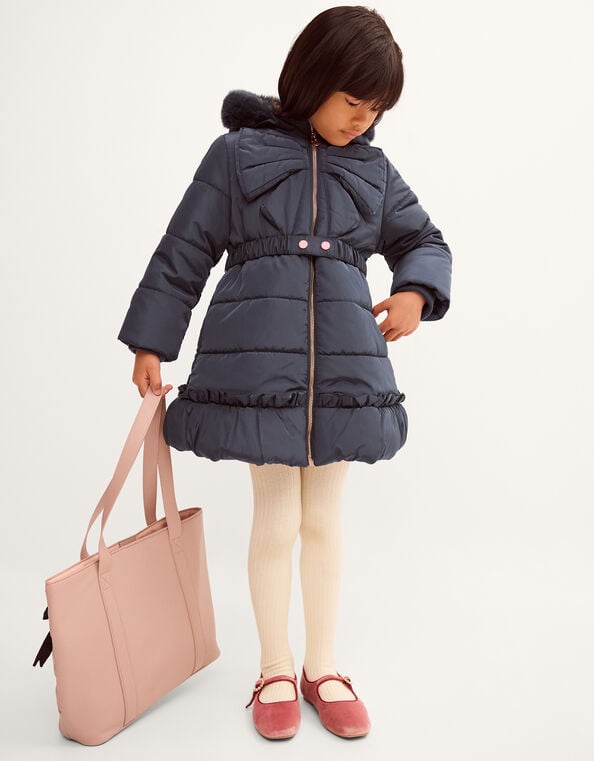 Bonita Bow Padded Coat, Blue (NAVY), large