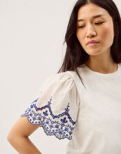 Bree Broderie Sleeve Jersey T-Shirt, White (WHITE), large