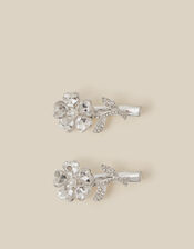 2-Pack Jewel Flower Metal Hair Clips, Silver (SILVER), large