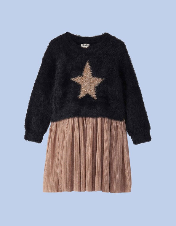 Hatley Star Fuzzy Jumper Dress, Gold (GOLD), large