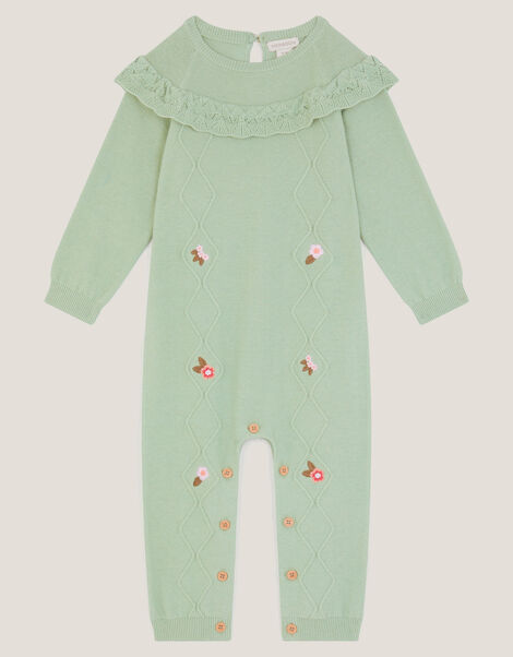 Newborn Embroidered Cable Knit Romper, Green (GREEN), large