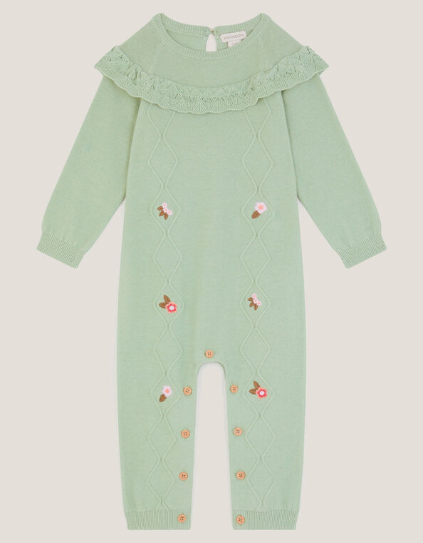 Newborn Embroidered Cable Knit Romper, Green (GREEN), large