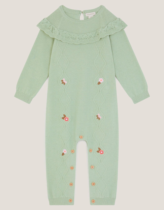 Newborn Embroidered Cable Knit Romper, Green (GREEN), large