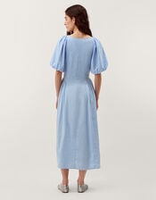 Lottie Puff Sleeve Linen Blend Midi Dress, Blue (PALE BLUE), large