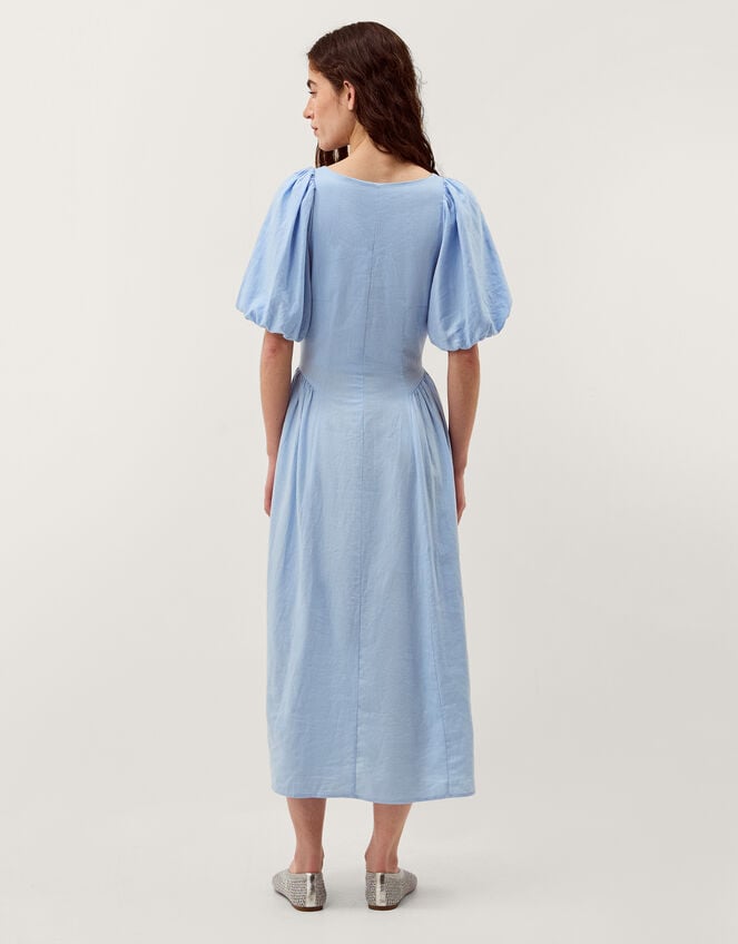 Lottie Puff Sleeve Linen Blend Midi Dress, Blue (PALE BLUE), large