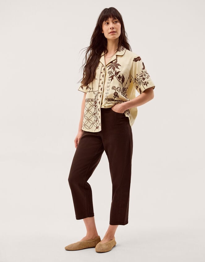 Carly Tropical Embroidered Shorts, Ivory (IVORY), large