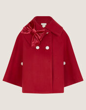 Baby Velvet Bow Cape Coat, Red (RED), large